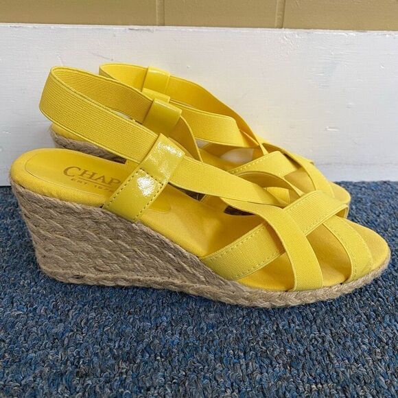 Chaps women 8 slip on strappy 3” wedge sandals w/stretchy straps yellow - Picture 1 of 7